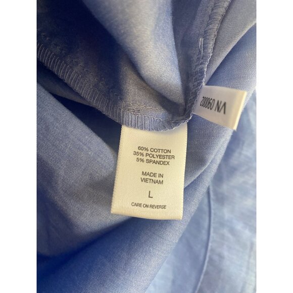 NWT NY&C 7th Avenue Oxford Blue Off-the-Shoulder Smocked Women’s Blouse Size L - Picture 5 of 6